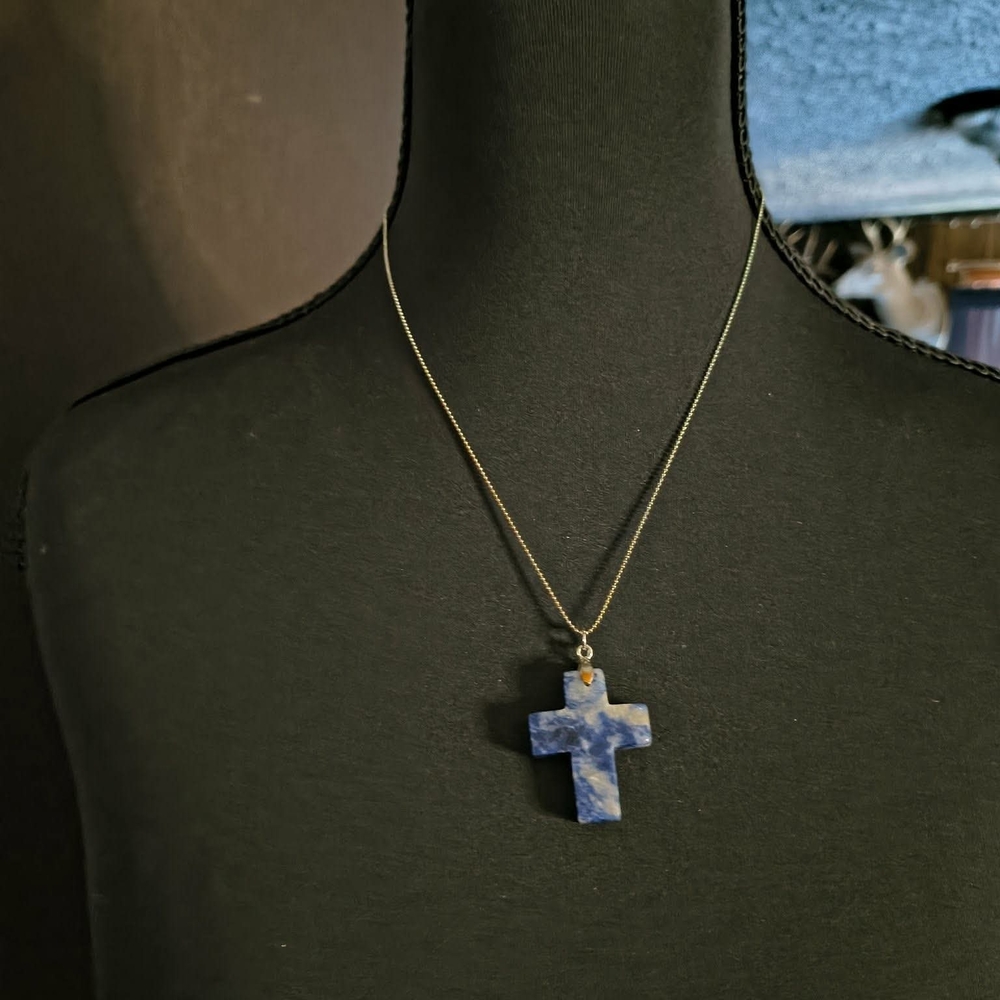 Blue Stone Cross Pendant Necklace - Unbranded